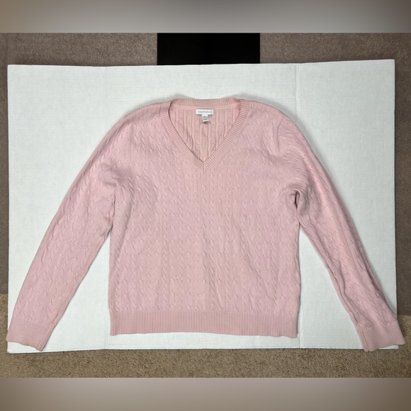 Vintage Pink Cable Knit Sweater 90s Charter Club Knitted V Neck Blouse Crewneck - Picture 17 of 17